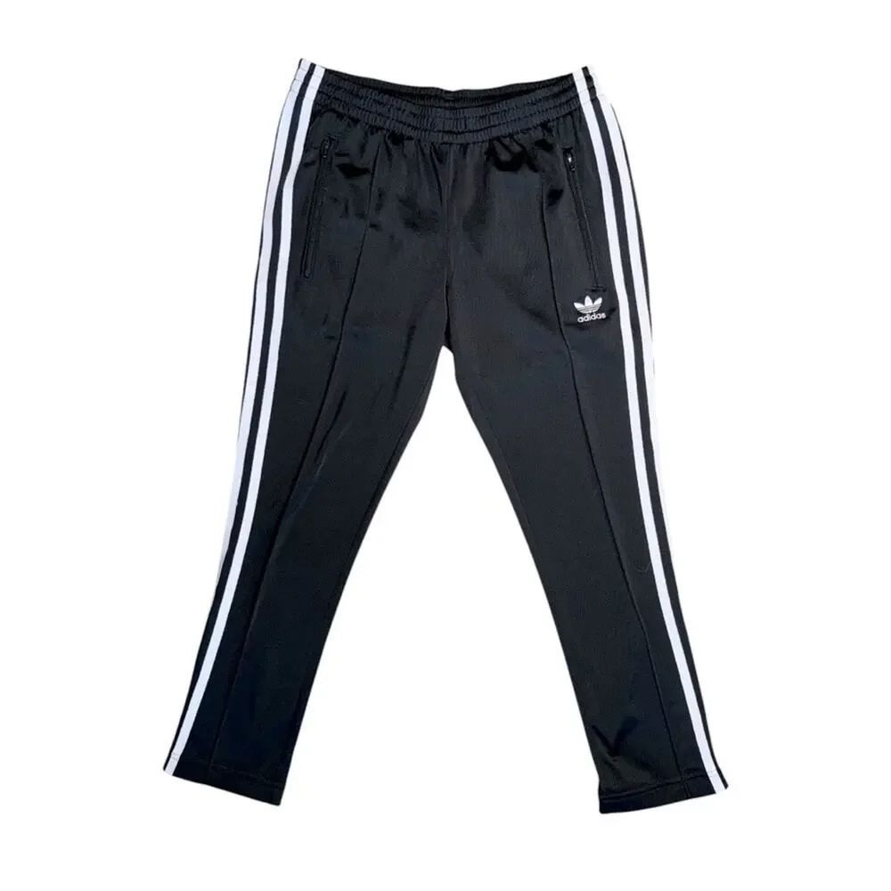 ADIDAS Boys Black White Elastic Waist Athletic Track Pants